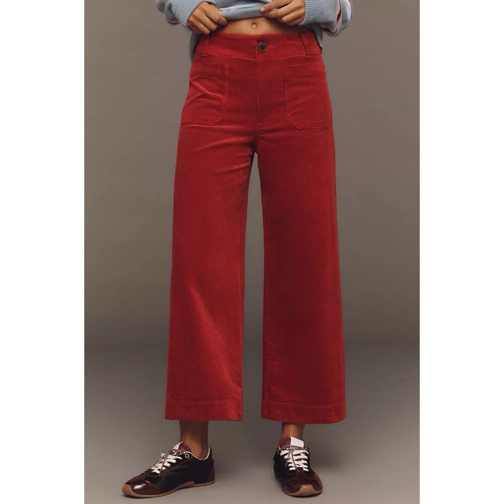 Anthropologie Maeve Colette Corduroy Pants Cropped Wide-Leg Womens 25 Raspberry